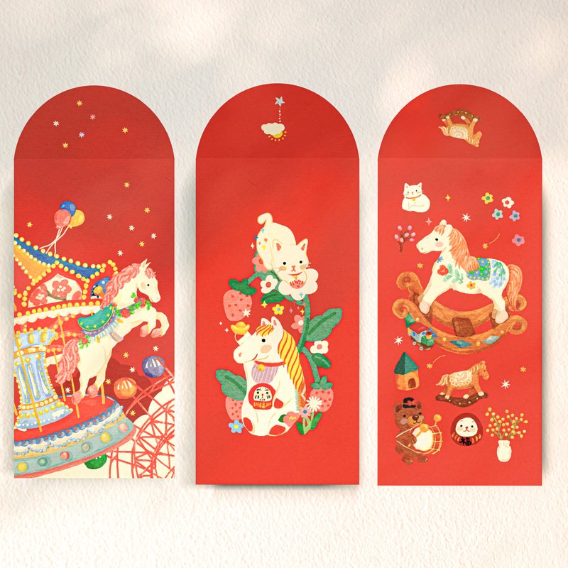 马年红包袋3入 猫猫好马吉综合组 12/9更新实品照 - 红包/春联 - 纸 红色