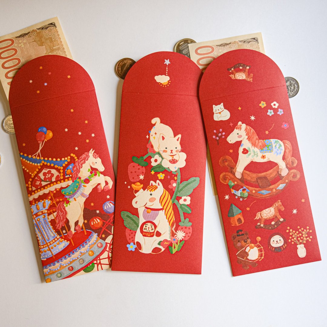 马年红包袋3入 猫猫好马吉综合组 - 红包/春联 - 纸 红色