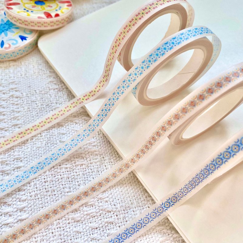 【膠帶】花砖拉条 极细 带离型纸 和紙 框框素手帳隨心配 5米 - 纸胶带 - 纸 多色