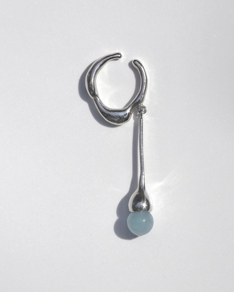 Swing raindrop ear cuff + Morganite 摇摆雨滴摩根石耳骨夹 - 耳环/耳夹 - 纯银 银色