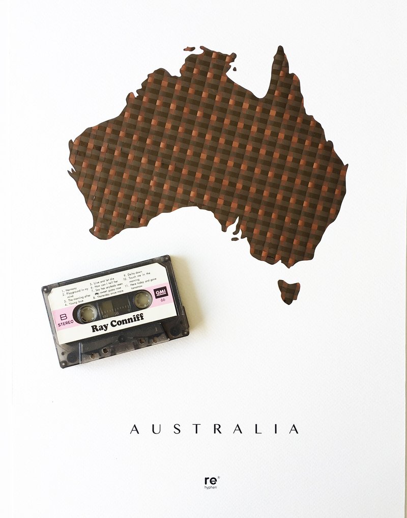 澳大利亞城市剪影 | 地图海报 | 朋友纪念礼物  |卡帶復古禮物 - 摆饰 - 其他材质 咖啡色