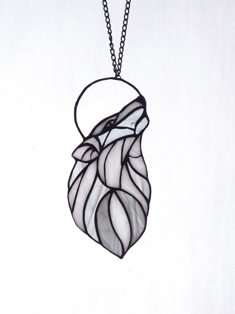 狼和月亮彩色玻璃捕梦网嚎叫的月球狼太阳捕手 - 摆饰 - 玻璃 银色