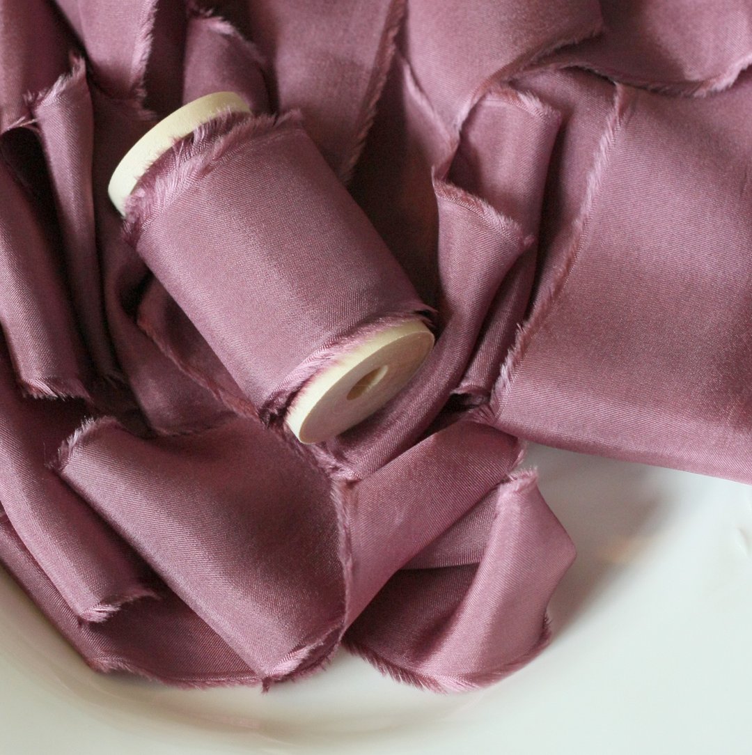 Marsala Silk Ribbon / Hand Dyed Silk ribbon on Wood Spool - 包装材料 - 丝．绢 红色