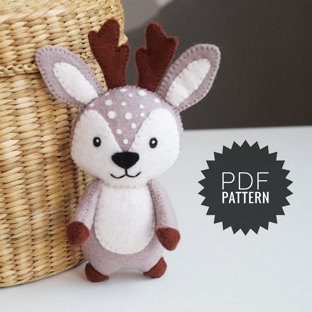 Woodland felt animals fawn pattern PDF, felt toys sewing, stuffed deer DIY - 编织/刺绣/羊毛毡/裁缝 - 其他材质 卡其色