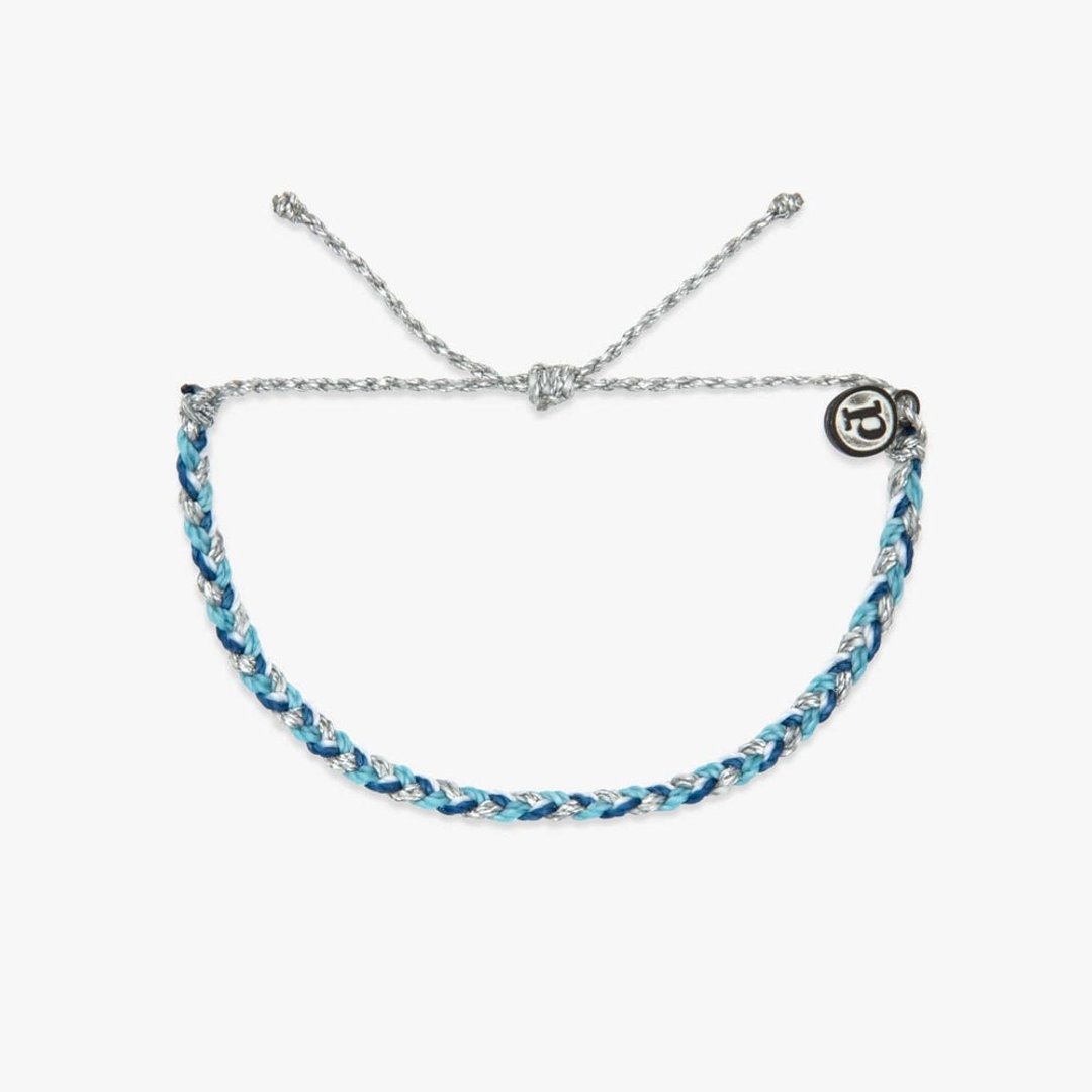 Pura Vida 美国手工 银色冲浪 迷你粗线编织手环 - 手链/手环 - 防水材质 蓝色
