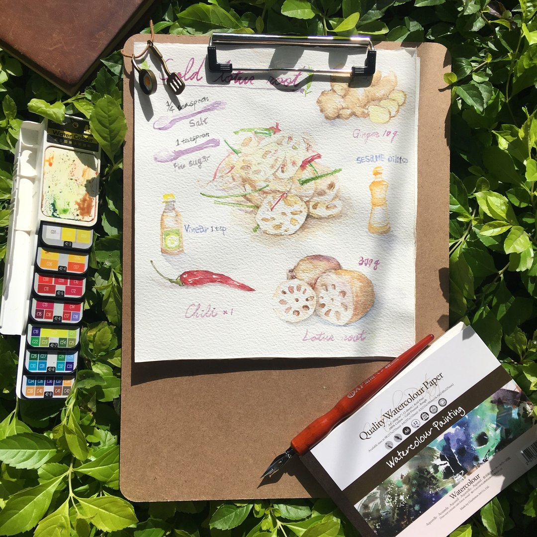 【一人成团】Joyce一起绘食谱 / 凉拌藕片 新手ok - 插画/绘画/写字 - 纸 