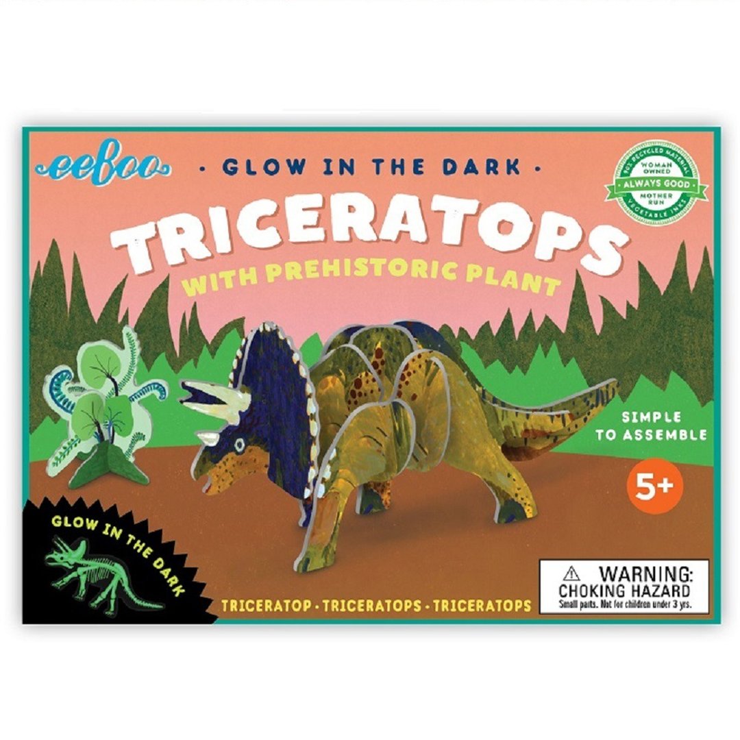 eeBoo 3D立体微夜光恐龙- 三角龙 3D Dinosaurs Triceratops - 拼图 - 纸 绿色