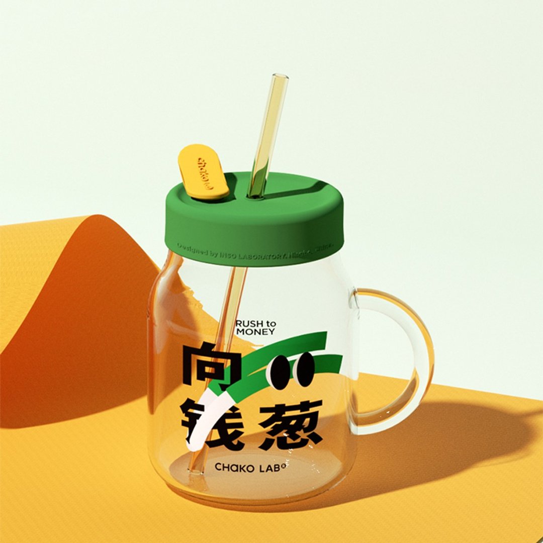 【向錢蔥】750ml大容量玻璃吸管杯 - 水瓶/水壶 - 玻璃 绿色