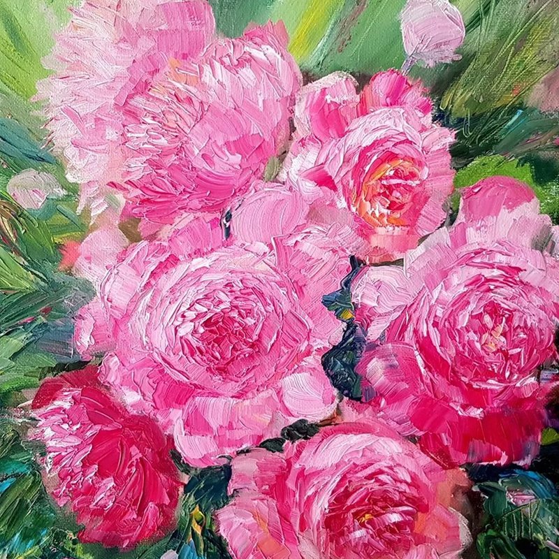 牡丹画| 花卉原创艺术 | 花厚涂 |帆布油画牡丹 - 海报/装饰画/版画 - 其他材质 粉红色