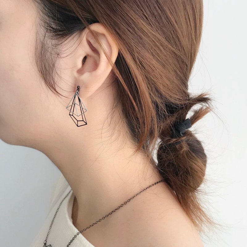 银色黑色双层耳环 /Double layer earring  - 耳环/耳夹 - 其他金属 黑色