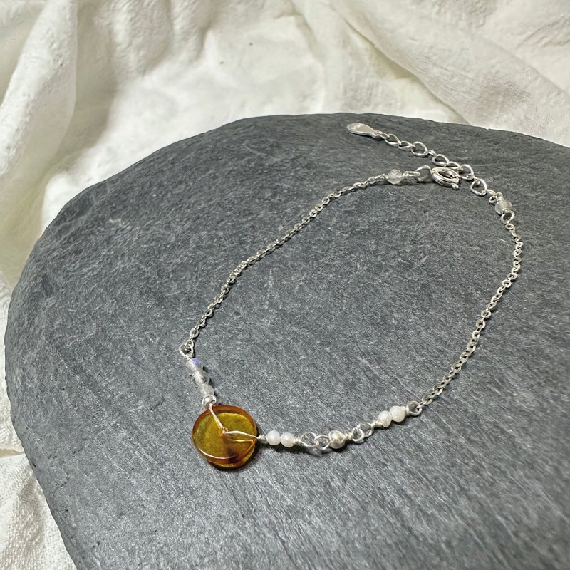 寻。蜜蜡珍珠纯银手链 - 手链/手环 - 纯银 银色