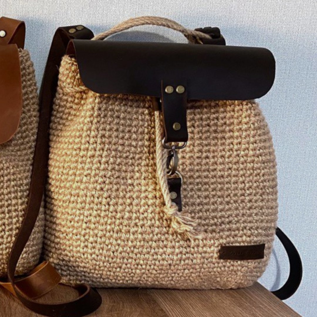 Crochet backpack Jute backpack Mini backpack. Crochet tote bag Bucket bag - 后背包/双肩包 - 环保材料 