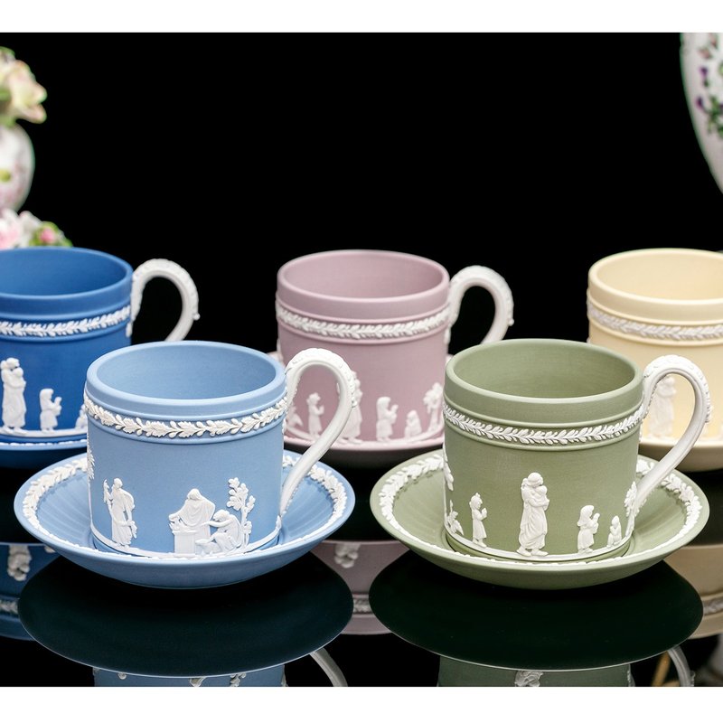 英国制Wedgwood 手工经典巅峰工艺 碧玉浮雕 咖啡杯碟组 - 咖啡壶/周边 - 瓷 