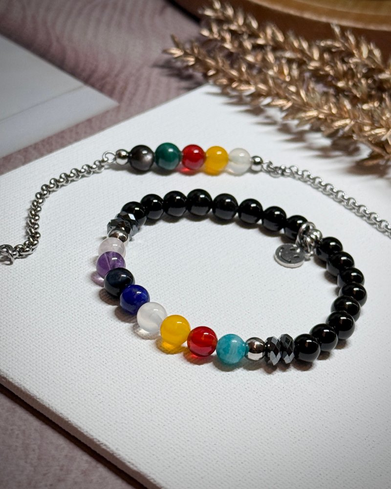 幸运绳彩虹手环 - 七彩水晶/红玛瑙/黄玛瑙/白玉髓/青金石/紫水晶 - 手链/手环 - 水晶 多色
