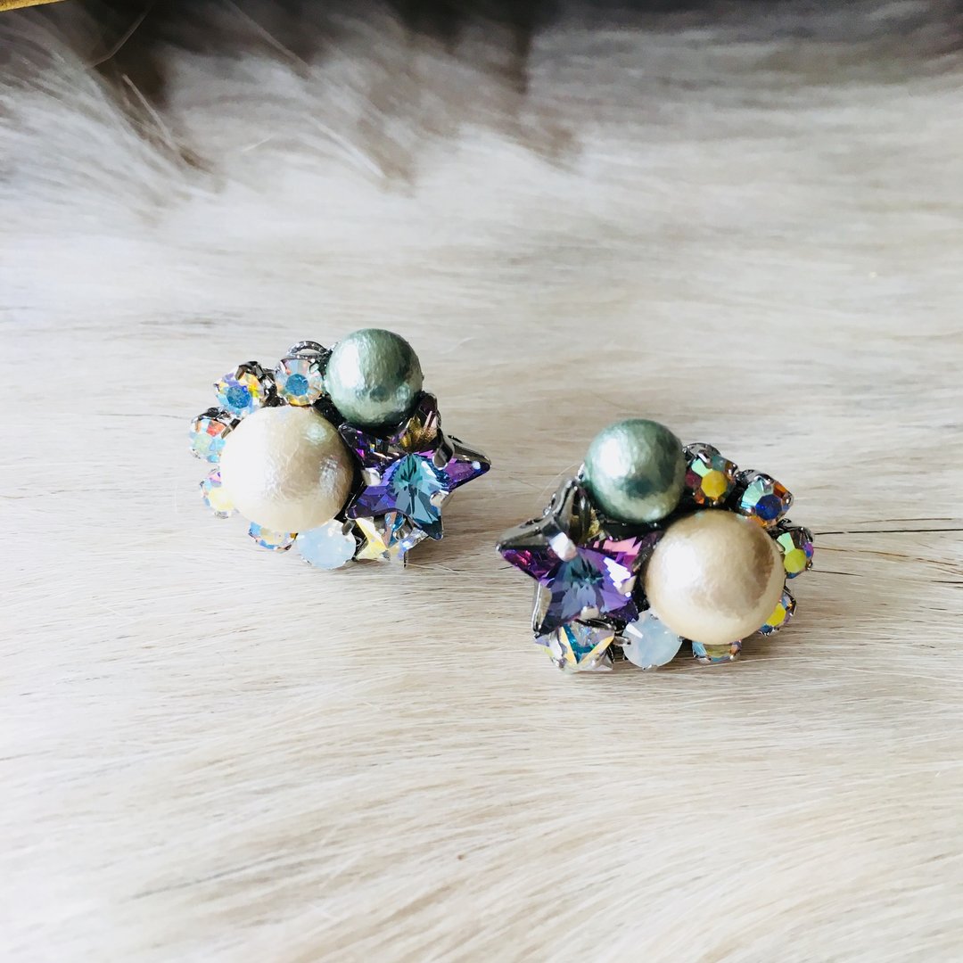 Green Bijou Earrings - 耳环/耳夹 - 玻璃 多色