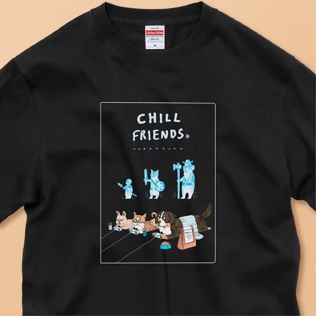 CHILL FRIENDS 留守的游戏玩家们。 / 安心品质/经典纯棉T恤 - 女装 T 恤 - 棉 白色