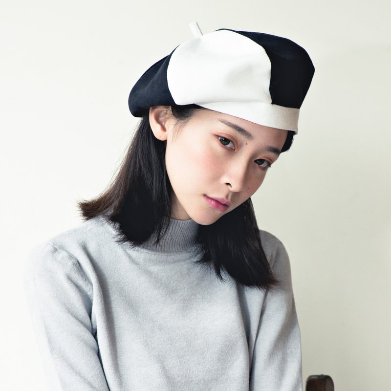 Papillon(黑白)/南瓜帽(贝雷帽) - 帽子 - 聚酯纤维 黑色