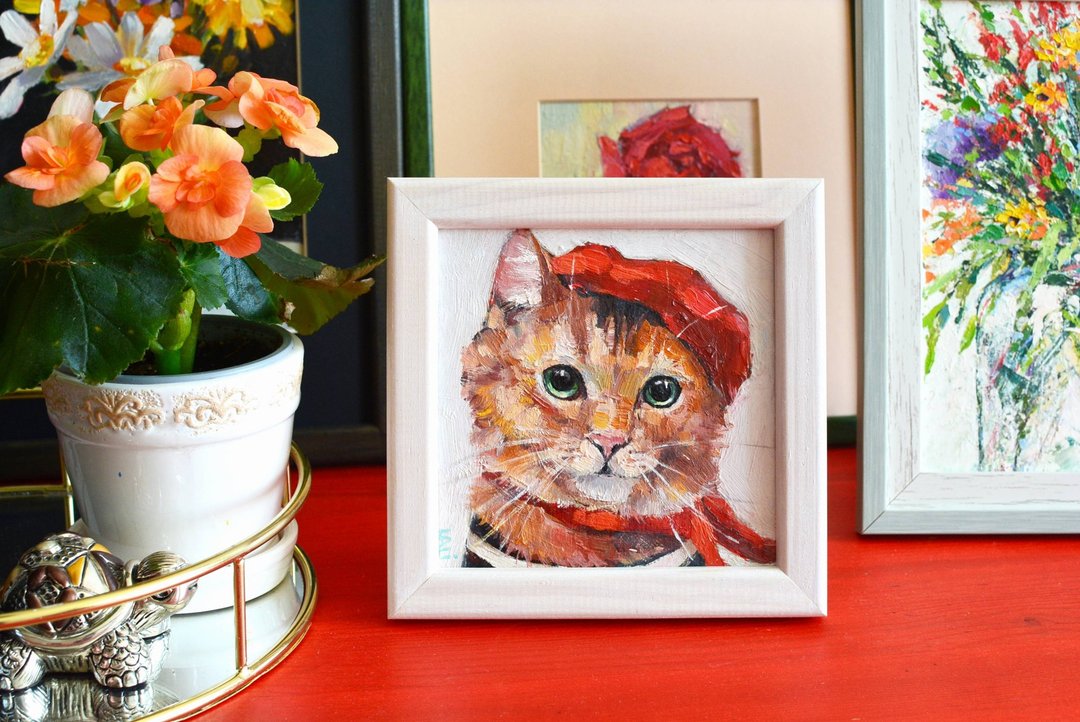 原创油画红猫动物宠物画搞笑定制宠物肖像 - 插画/绘画/写字 - 其他材质 橘色