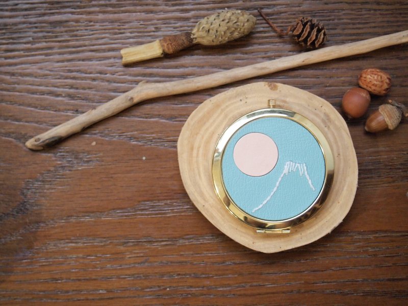 【富士山】手工皮革饰面随身镜/手拿镜 Pinkoi独家贩售 - 其他 - 真皮 蓝色