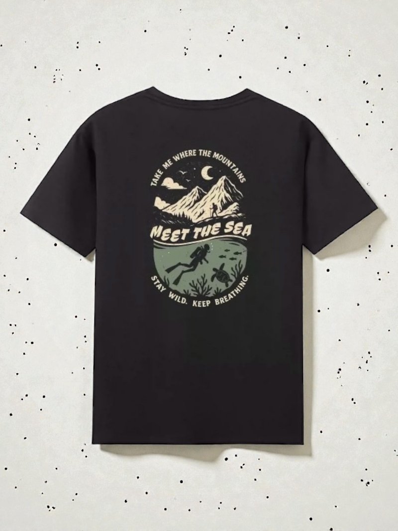 山海之境图腾 T 恤 台湾设计纯棉短袖 登山潜水户外风格 上山下海款 - 其他 - 棉．麻 黑色