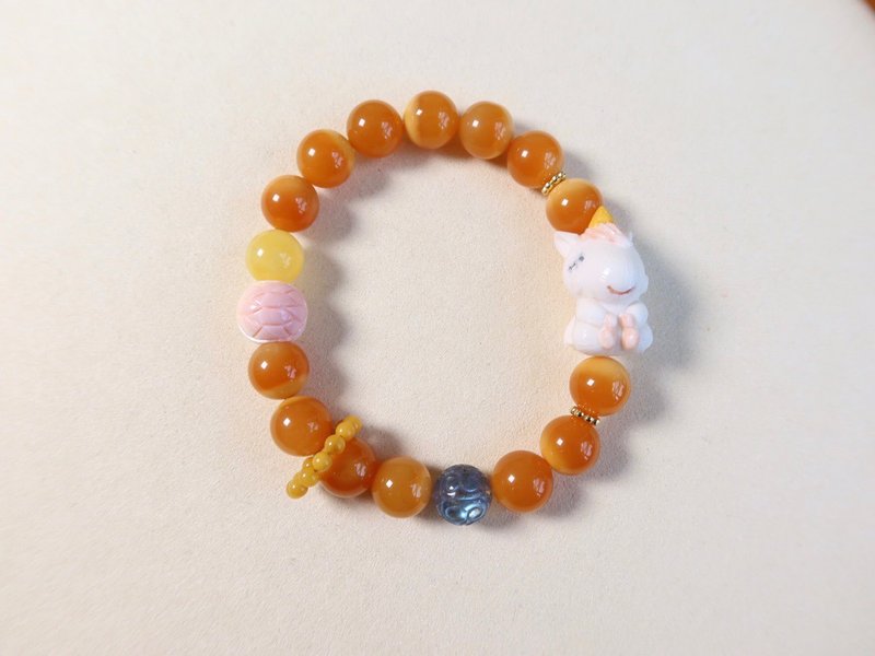 天然原矿缅黄玉鹿角雕神兽独角兽手串 - 手链/手环 - 半宝石 黄色