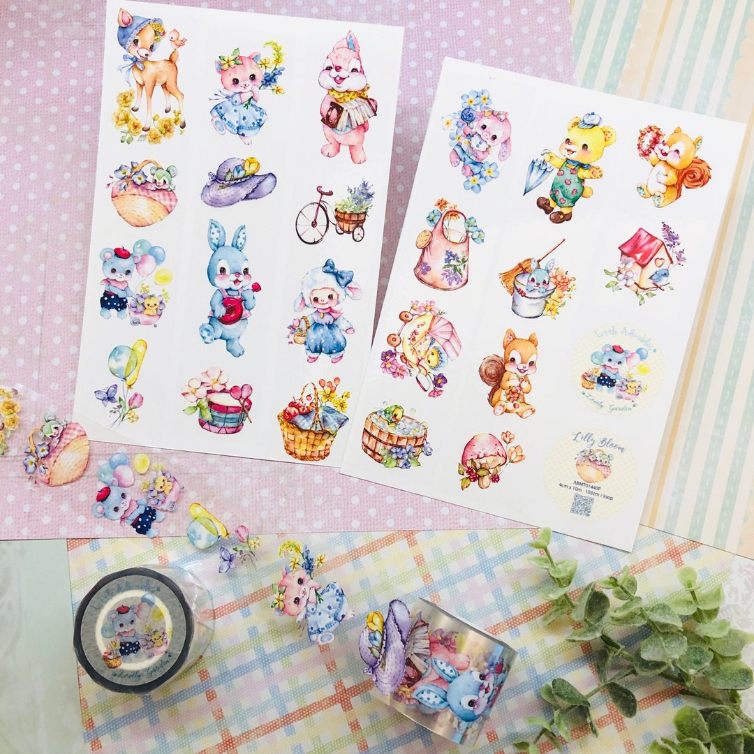 4CM水彩PET白墨纸胶带(5米)【Little Adorables ~Lovely Garden】 - 纸胶带 - 塑料 多色