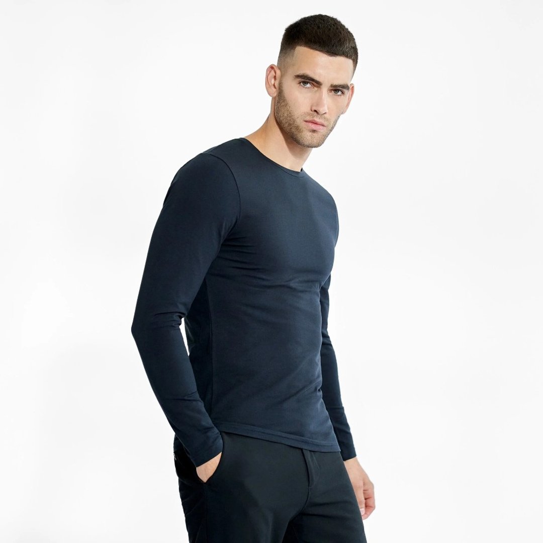 北欧极简 - Crew-Neck 有机棉男用长袖圆领T (深蓝) - 男装上衣/T 恤 - 棉 蓝色