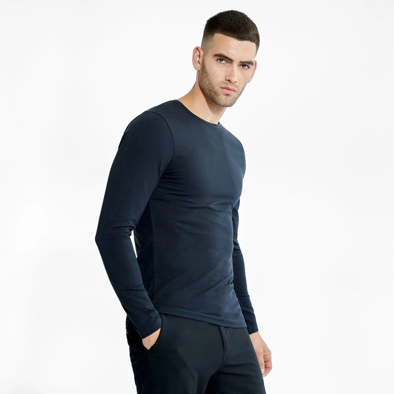 北欧极简 - Crew-Neck 有机棉男用长袖圆领T (深蓝) - 男装上衣/T 恤 - 棉．麻 蓝色
