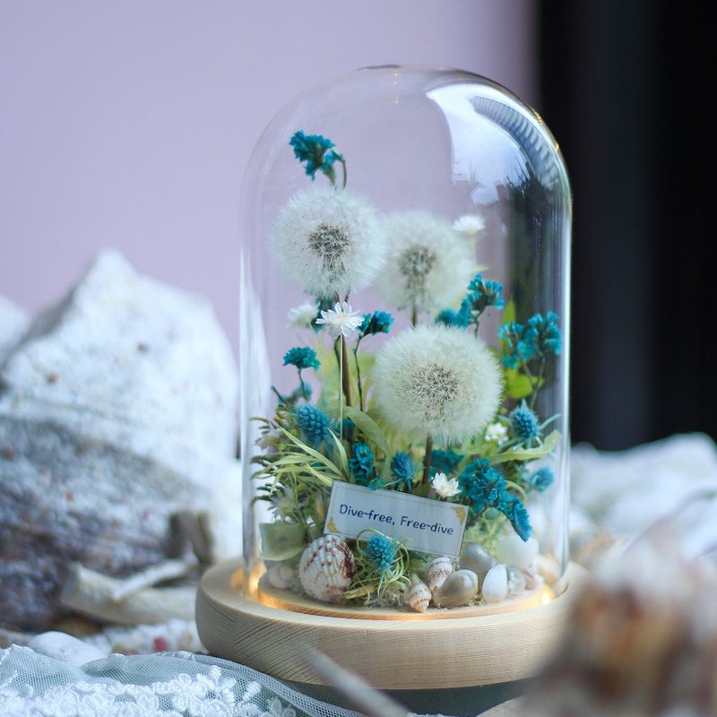 永生花玻璃罩盅 蒲公英之恋玻璃罩(LED底座) 定制永生玫瑰花花礼 - 干燥花/捧花 - 植物．花 多色