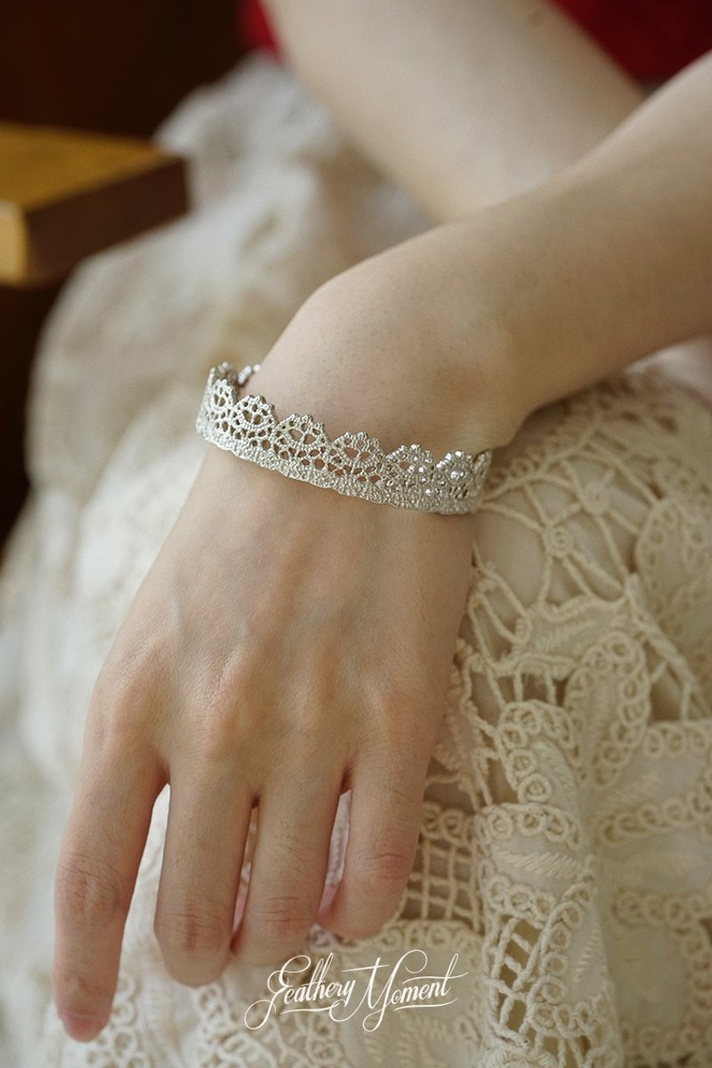 蕾丝系列 925银手镯中古感日系优雅小众文艺 - 手链/手环 - 银 