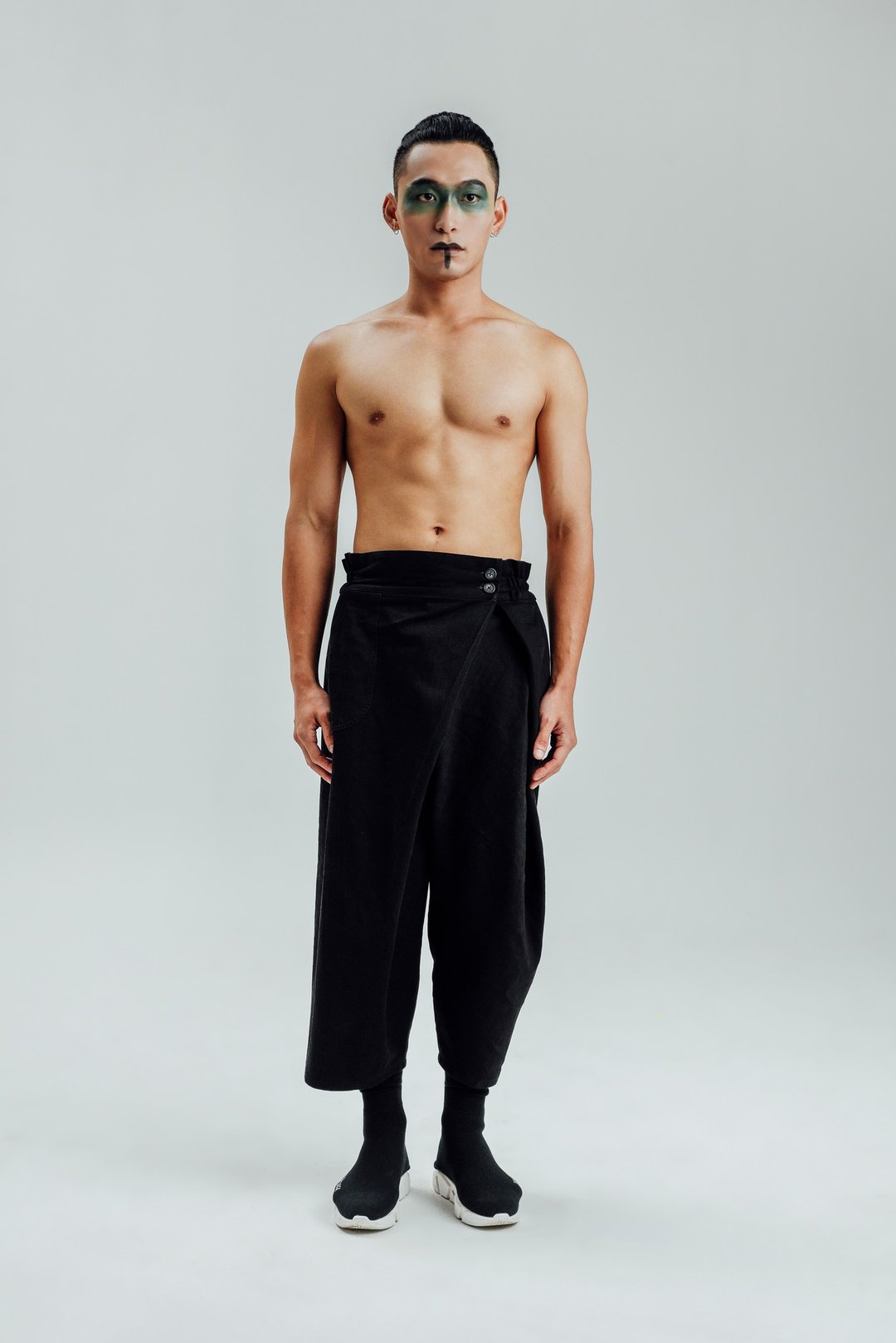 Alan Hu 2017 A/W 合褶宽裤 - 男士长裤 - 棉 黑色