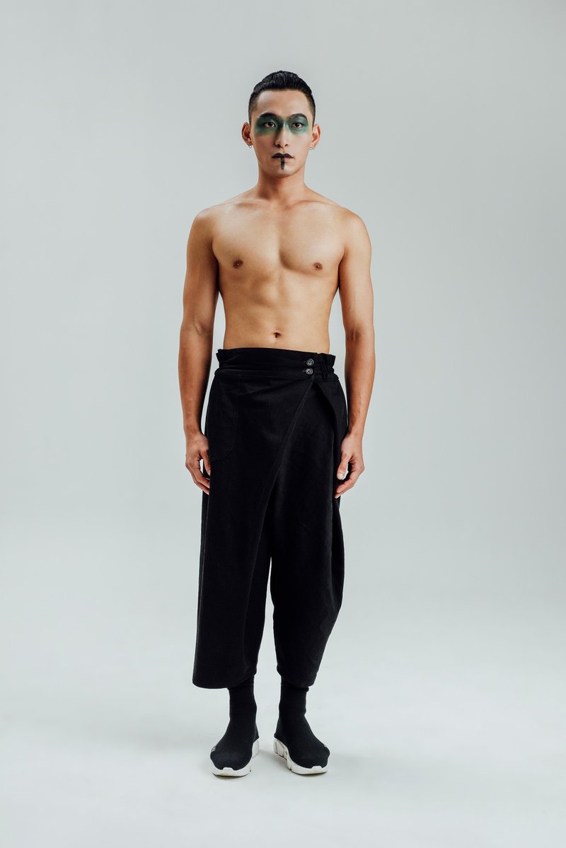 Alan Hu 2017 A/W 合褶宽裤 - 男士长裤 - 棉．麻 黑色