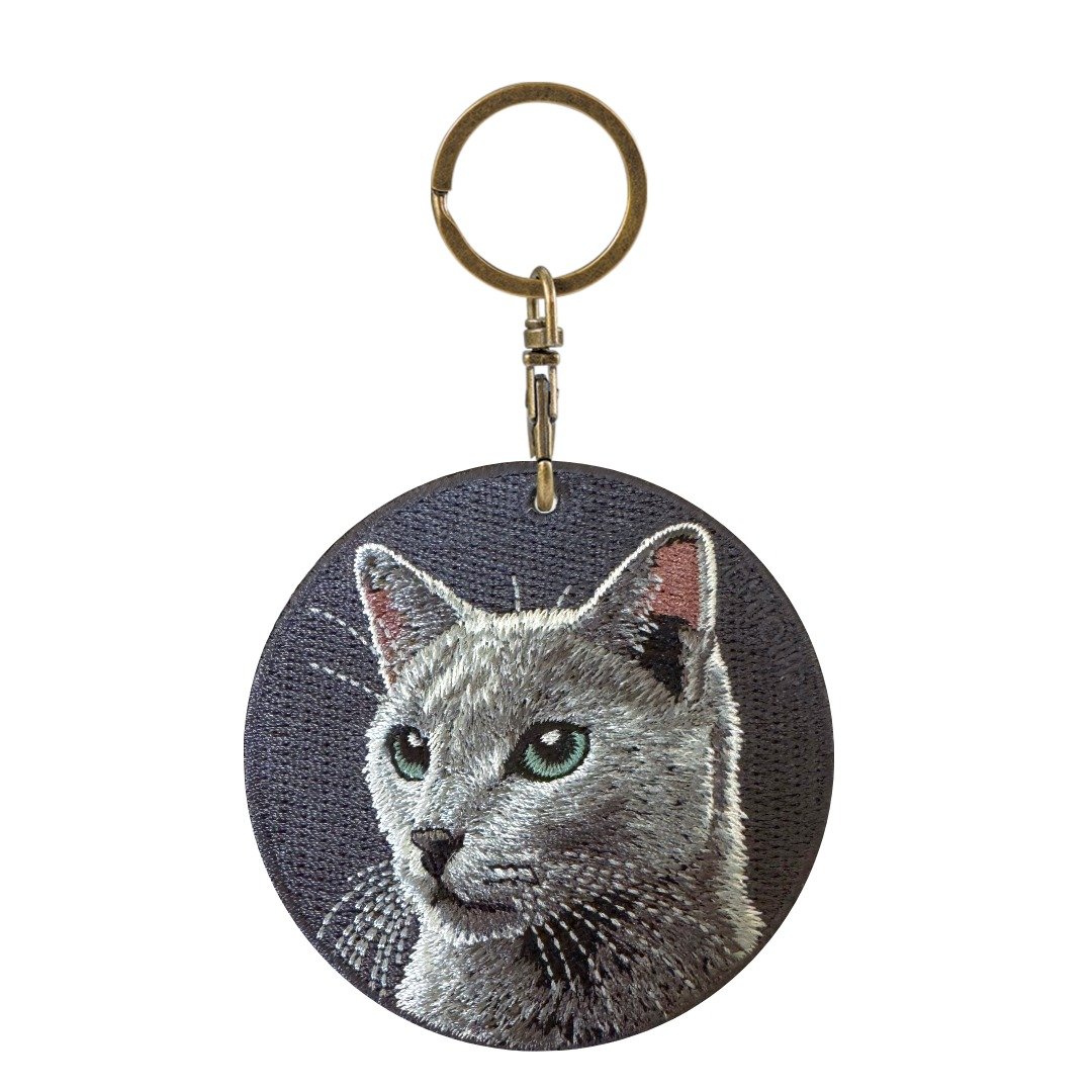 EMJOUR 双面刺绣吊饰 -俄罗斯蓝猫 | 仿真刺绣 - 吊饰 - 绣线 