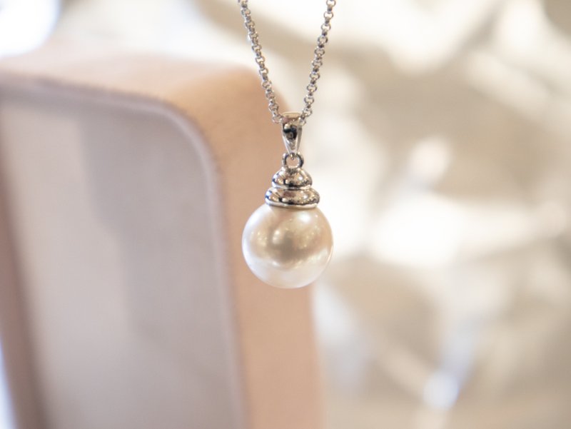 925纯银正圆11-11.5mm 天然淡水珍珠-光金蜜糖罐造型吊坠项链 - 项链 - 珍珠 白色