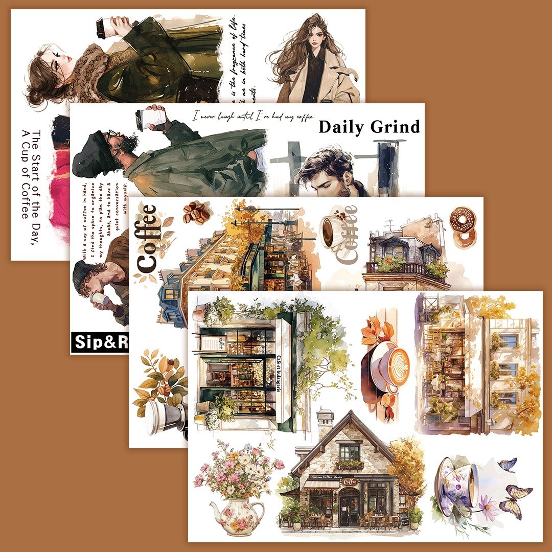 秋日氛围咖啡厅 1包 - 白墨PET (philip's store) - 贴纸 - 纸 多色
