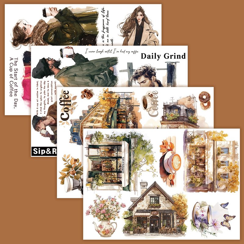 秋意咖啡厅1包-白色印花PET（philip's store） - 贴纸 - 纸 多色