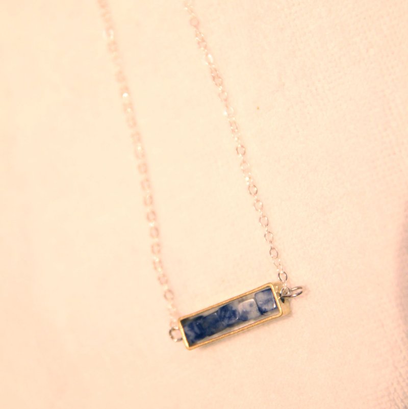 黄铜- 配 蓝纹石 925纯银 项链 Bluestone 925 silver necklace - 项链 - 宝石 蓝色