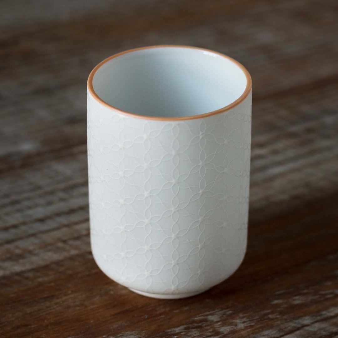 日本美浓烧 Yamatsu 春之花 すみれ 筒形汤呑 - 茶具/茶杯 - 陶 白色