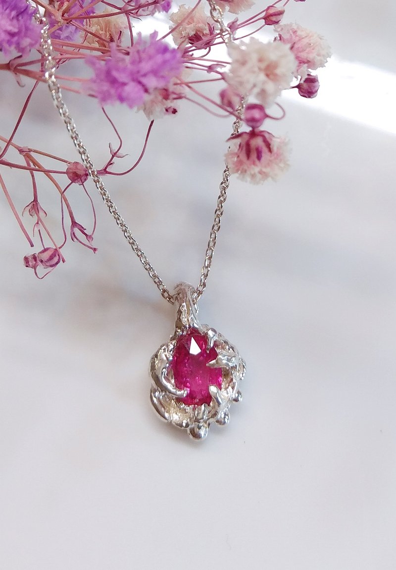 玥心时尚宝石 顶级桃红碧玺 手工银坠 EssyJewelry - 项链 - 纯银 红色