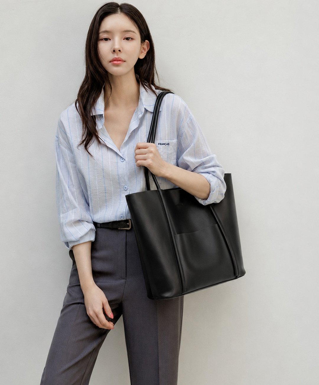 supportingrole 极简通勤感黑真皮托特包大容量肩背手提包 - 手提包/手提袋 - 真皮 