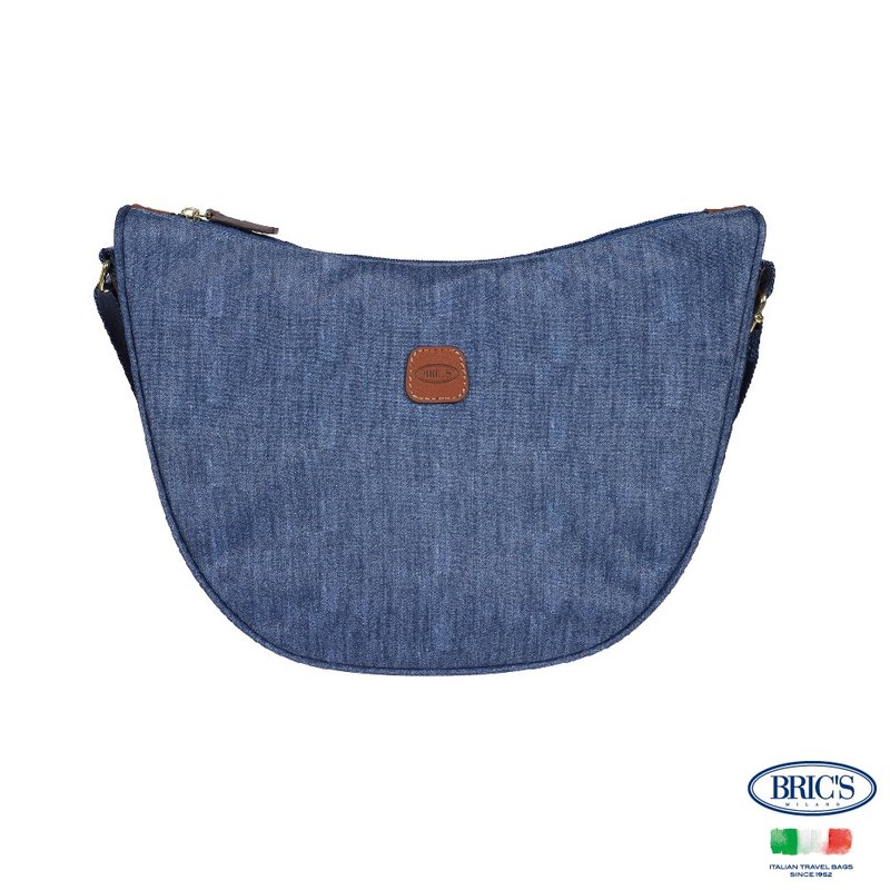 【BRIC' S】X-Bag 半月侧背包-水洗牛仔 - 行李箱/行李箱保护套 - 其他材质 蓝色