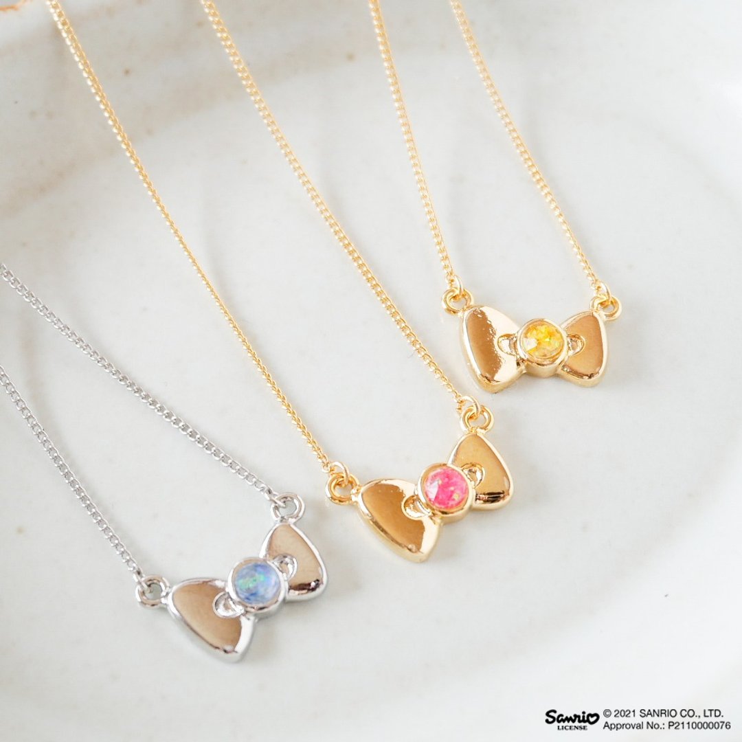 Kitty 蝴蝶结 压花项练 三色 - 项链 - 其他金属 金色