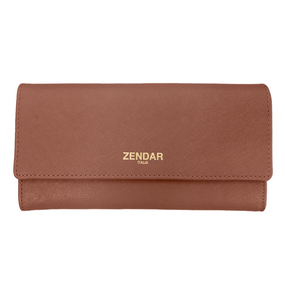 ZENDAR 限量1折 顶级小牛皮钮扣翻盖长夹 全新专柜展示品 - 皮夹/钱包 - 真皮 咖啡色