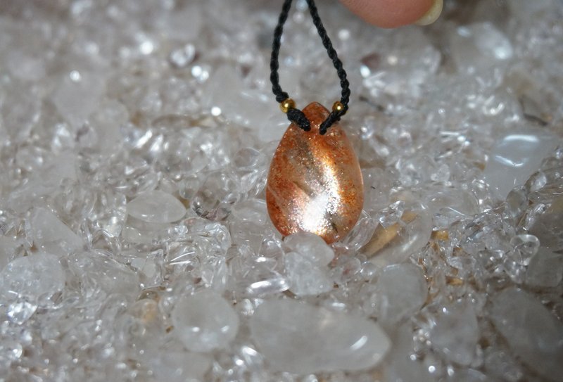 | MC | 天然太阳石彩虹锁骨链 手链 蜡线编织项链 - 项链 - 宝石 橘色