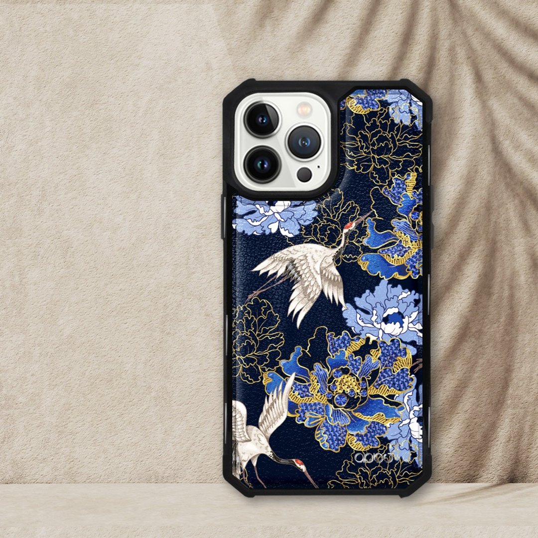 iPhone 13全系列军规防摔皮革磁吸手机壳-浮世绘牡丹与鹤(上光版) - 手机壳/手机套 - 其他材质 多色