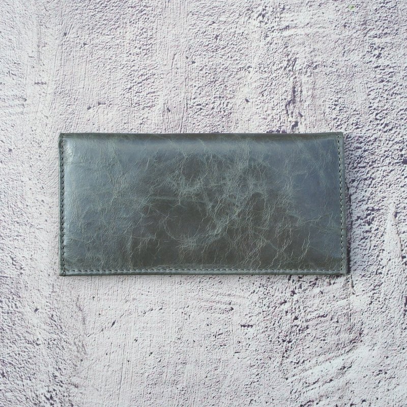 仿古蜡感皮革长夹-湖水绿-手机收纳卡片钞票零钱-温润复古华丽色泽-定制专属精美烫金 - 手拿包 - 真皮 绿色