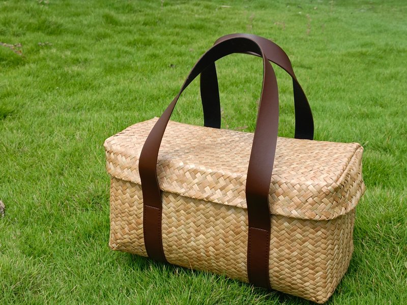 蔺草野餐/茶具篮 - 收纳用品 - 植物．花 咖啡色