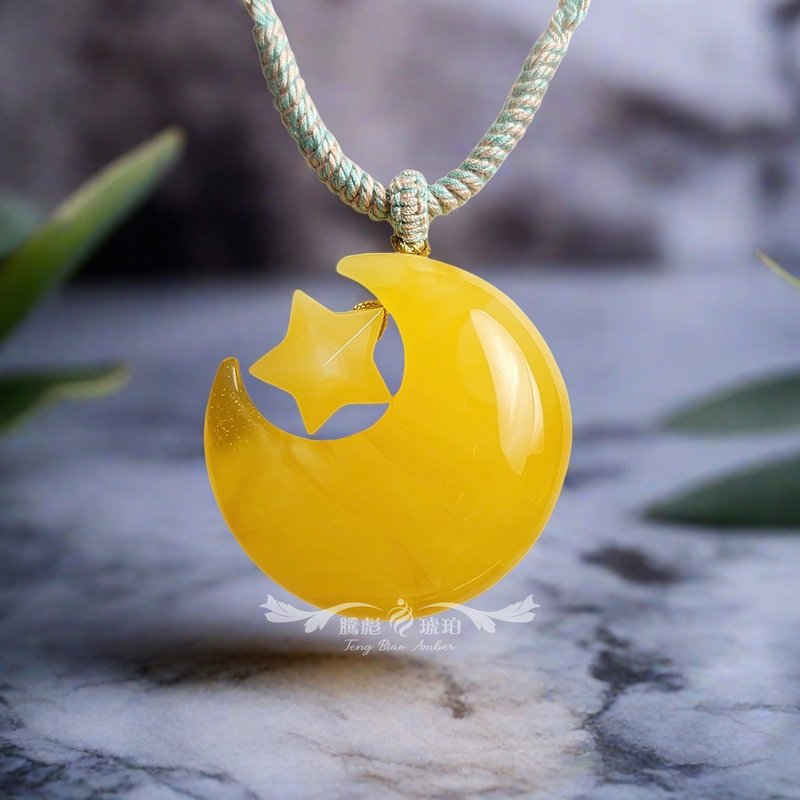腾彪琥珀 天然琥珀蜜蜡 鸡油黄蜜蜡 日月星辰 意境流纹 精品绳链 - 手链/手环 - 半宝石 橘色