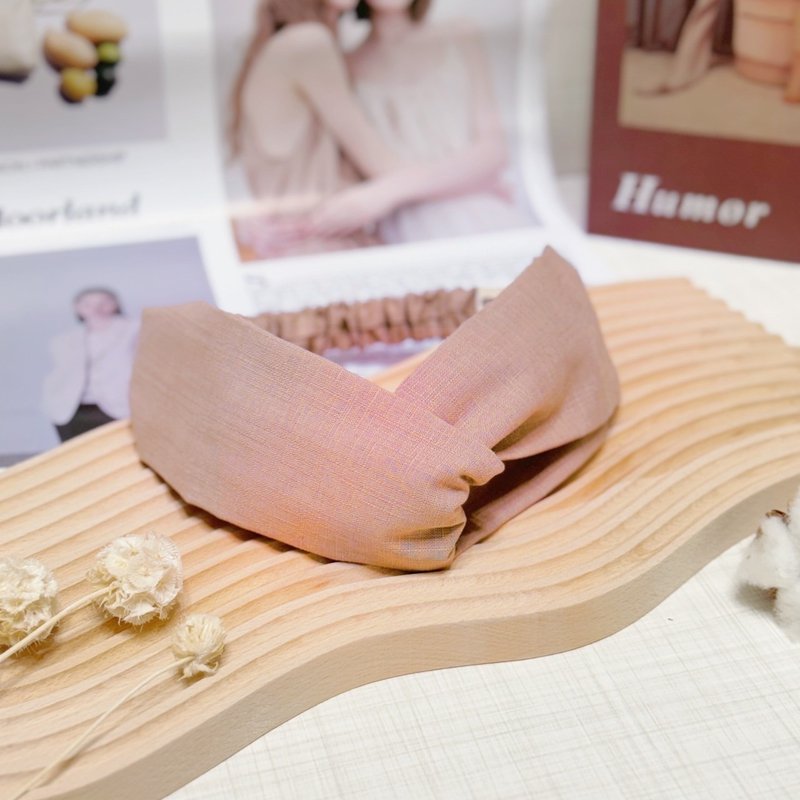 【巧妙艺手】樱花粉 手作交叉扭结发带 - 发带/发箍 - 棉．麻 粉红色