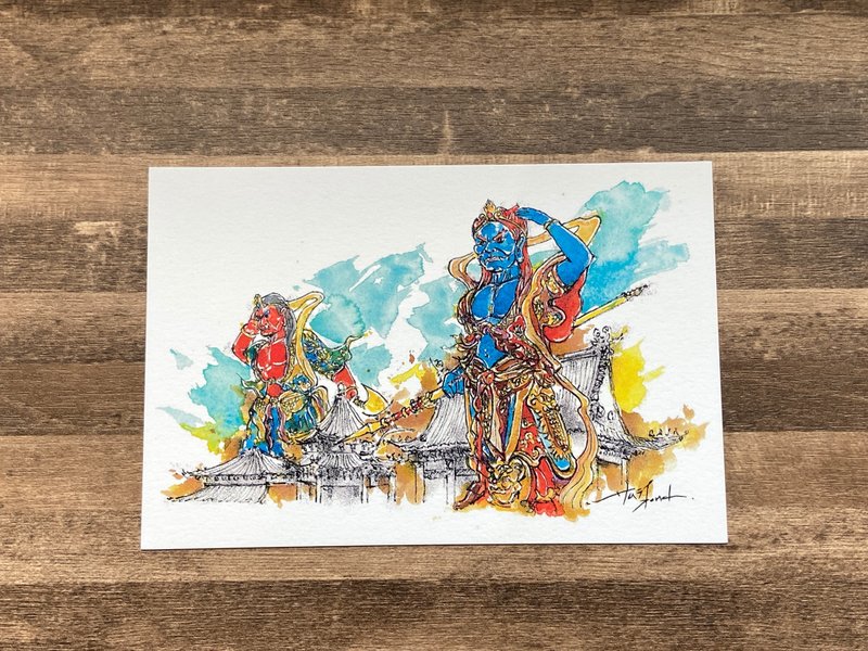 枯枝笔速写 台南景点 正统鹿耳门圣母庙 水彩 插画 手绘明信片 - 卡片/明信片 - 纸 